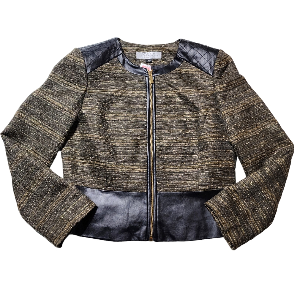 Tahari Black and Gold Vegan Leather Festive Jacket